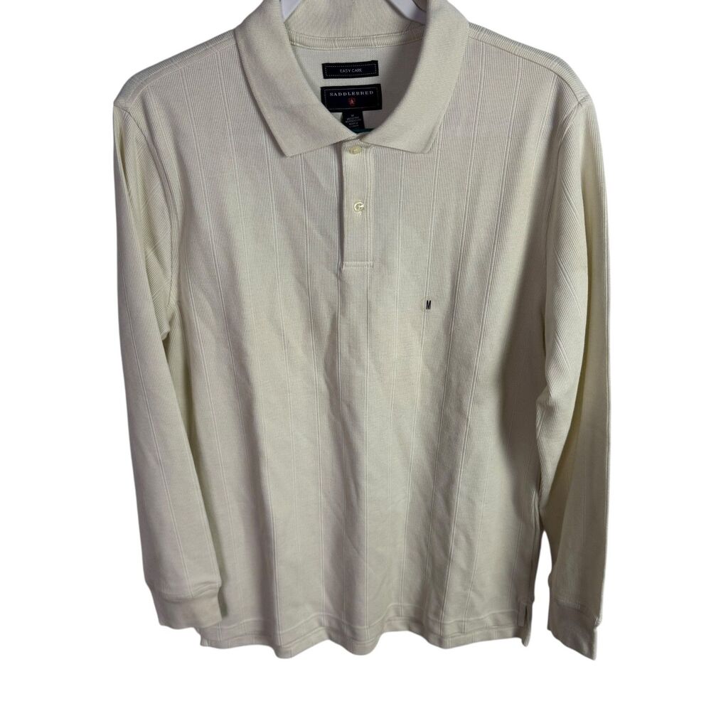 Saddlebred Men's Polo Shirt Size Medium Ivory Cream Long Sleeves NEW